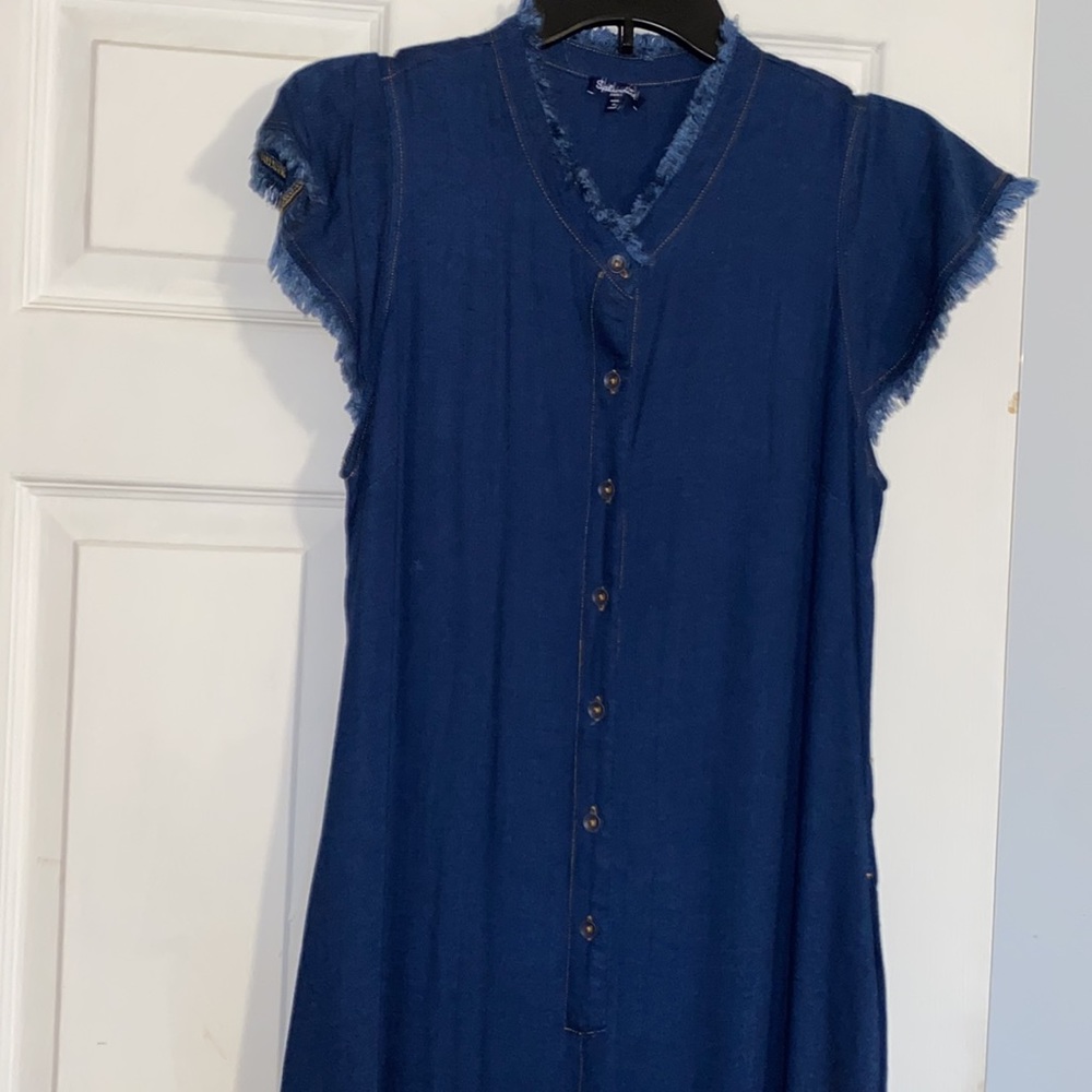 Splendid Blue Frayed Wide Leg Chambray Denim Jumpsuit NWOT - Picture 4 of 12